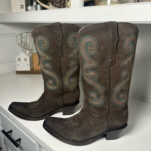 Rudel Women’s Brown Western Cowboy Boots Size 8.5 Embroidered Shaft Suede Mexico
